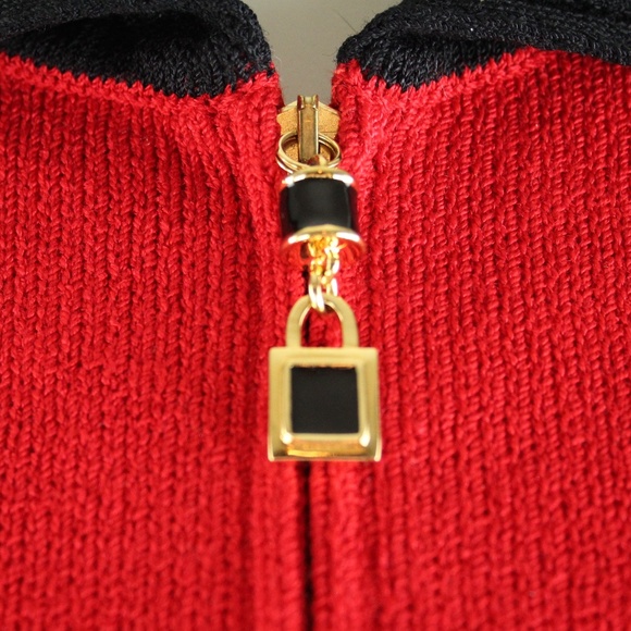 St. John Collection Santana Knit Red Black Zip-Up Front Jacket P Petite - Picture 3 of 8